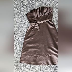 Strapless formal dress.